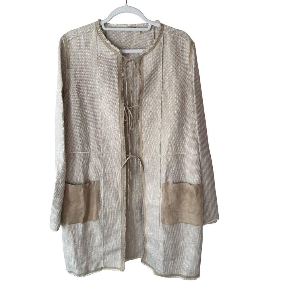 Elie Tahari Cream Textured Suede Knit Jacket Size Minimalist Neutral Luxury - Picture 3 of 16